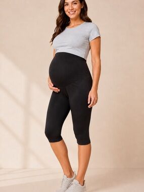 Black Maternity High-Waist Performance Capri Leggings